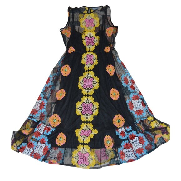 ModCloth Size Medium Follow My Lead Embroidered Midi Dress Floral Black Yellow - Picture 10 of 10